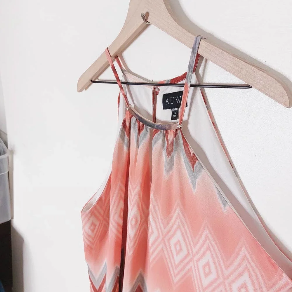 AUW Sleeveless Pink Chevron Dress Gold Accent 16 Plus_2